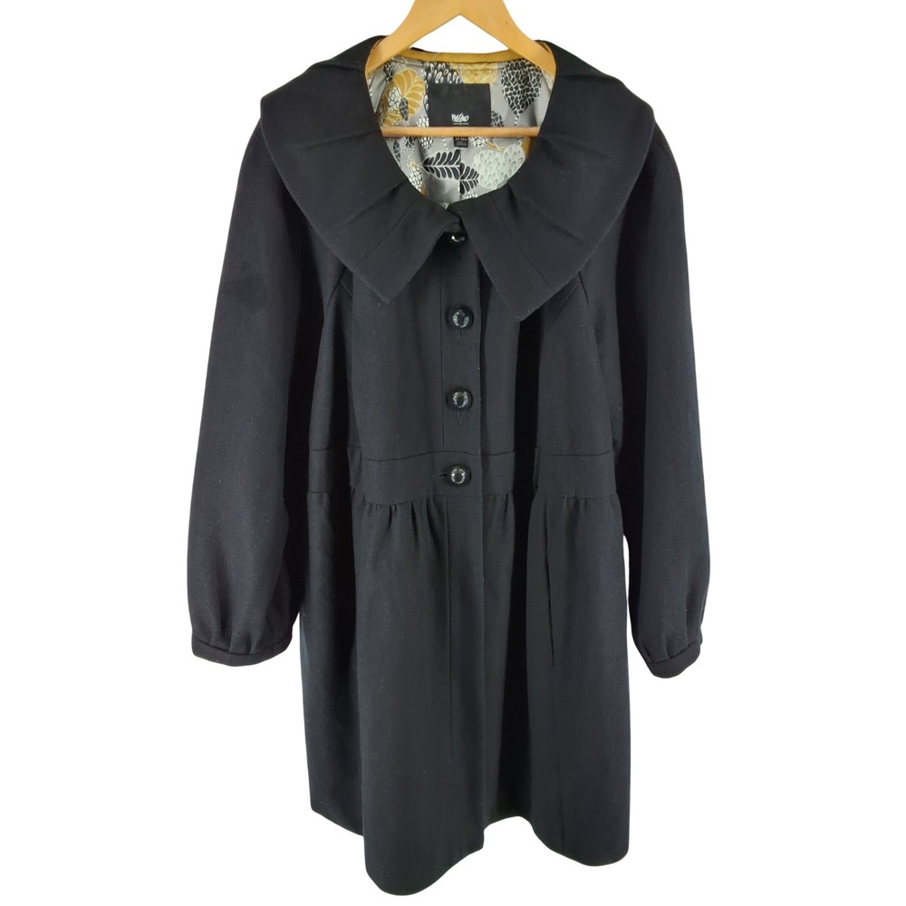 Mossimo Black Wool Blend Babydoll Coat Peter Pan Collar Plus Size 24/26W